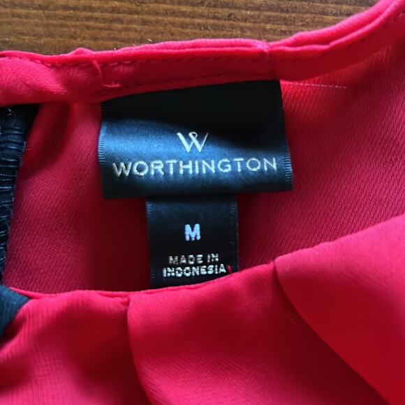 Worthington Red & Black Sleeveless Blouse Woman Medium Office Dressy - Picture 5 of 8